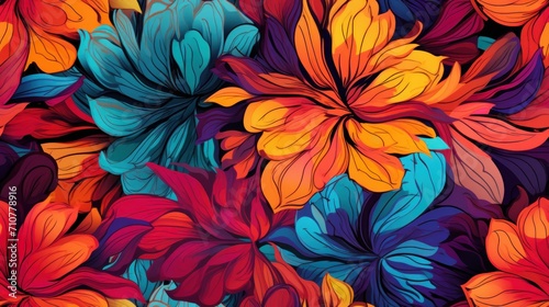  a bunch of colorful flowers that are in the shape of a flower on a black background with red, orange, blue, and green leaves.