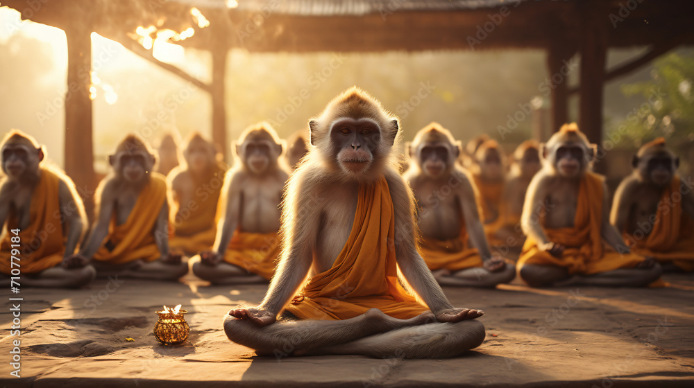 Varis monkeys doing yoga in monk clothing Varis monkeys doing yoga in monk clothing