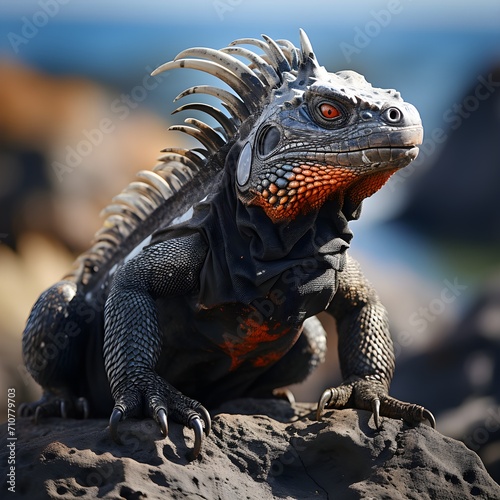 Marine iguana basking in the sun, observing fauna in its natural environment
 photo