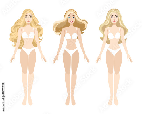 Fashion dolls set with blond hair wearing bikini