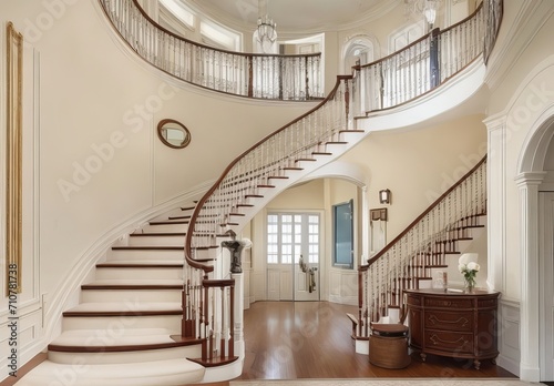 Foyer with curved staircase
