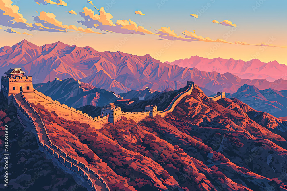 China's Charm - Ultradetailed Great Wall Illustration for Creative Projects