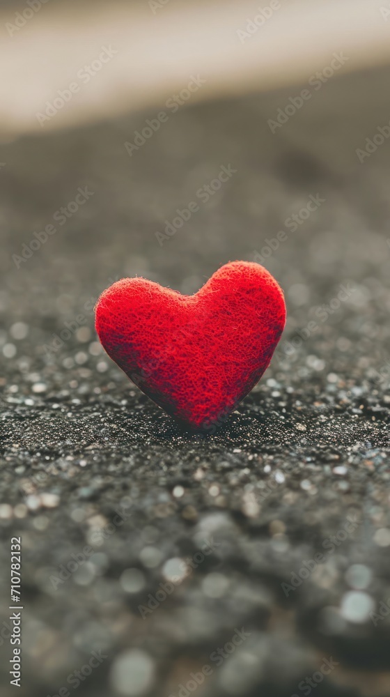 Obraz premium Small Red Heart on the Ground Valentines Day Background Generative AI