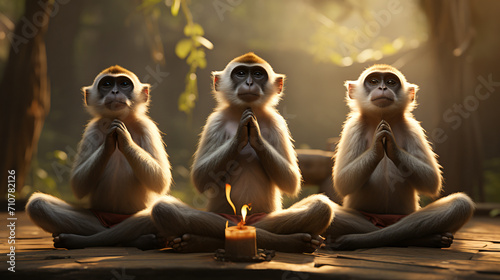 Varis monkeys doing yoga in monk clothing © Robert