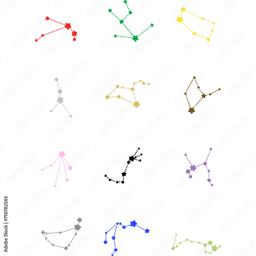 Zodiac constellation. Aries, Taurus, Gemini, Cancer, Leo, Virgo, Libra, Scorpio, Sagittarius, Capricorn, Aquarius and Pisces. Color signs Zodiac constellation. Aries, Taurus, Gemini, Cancer, Leo, Virgo, Libra, Scorpio, Sagittarius, Capricorn, Aquarius and Pisces. Color signs