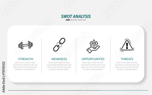 SWOT Analysis icons. Strengths, weaknesses, threats and opportunities, flat simple infographics design template. Business concept with 4 options, vector illustration.