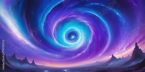 a painting of a purple vortex in the sky, surreal colors, surreal space. ai generative photo