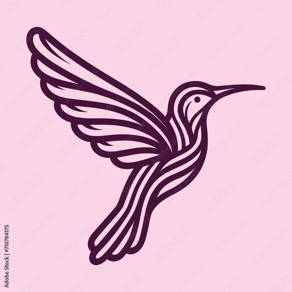 Obraz premium Hummingbird Logo illustration, Silhouette vector of humming bird line logo icon design on isolated background