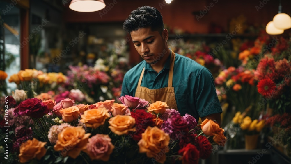 man in a flower shop