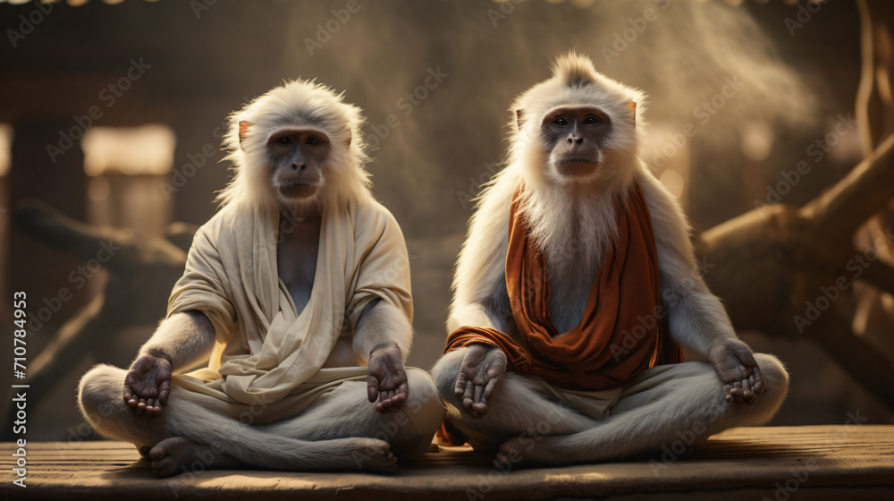 Varis monkeys doing yoga in monk clothing Varis monkeys doing yoga in monk clothing