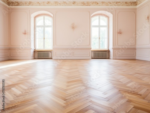 interior with harwood herringbone floor