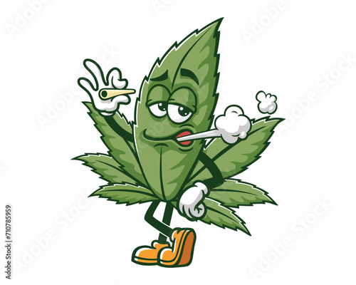 smoking Cannabis Weed Marijuana with drunk style cartoon mascot illustration character vector clip art hand drawn