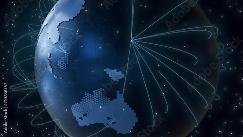 planet earth world map rotating motion graphic, future technology business concept, 3d rendering