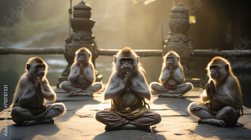 Varis monkeys doing yoga in monk clothing photo