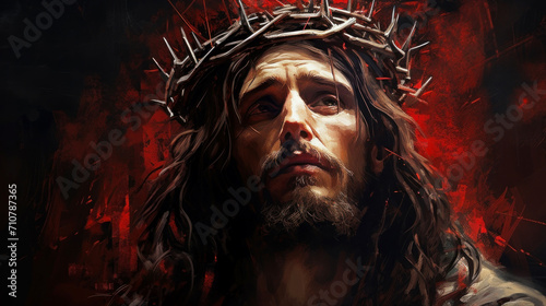 Jesus Christ with crown of thorns. Renaissance oil painting. Easter celebration photo
