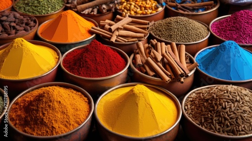 colorful spices and dyes at a souk market, in a minimalist modern style, focusing on the richness of hues and the cultural essence of the market.