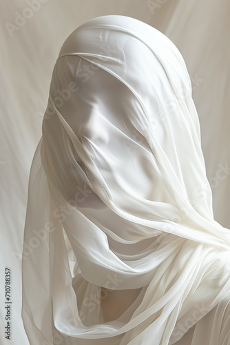 Tone on tone, veiled person, marble look: hear nothing, see nothing, say nothing - Generative AI photo