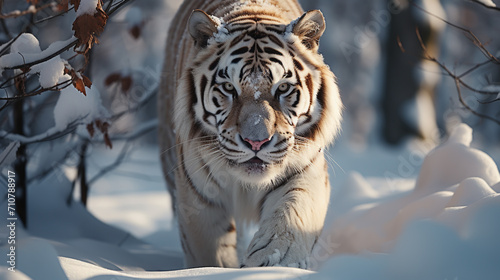 jumping tiger on the snow photo