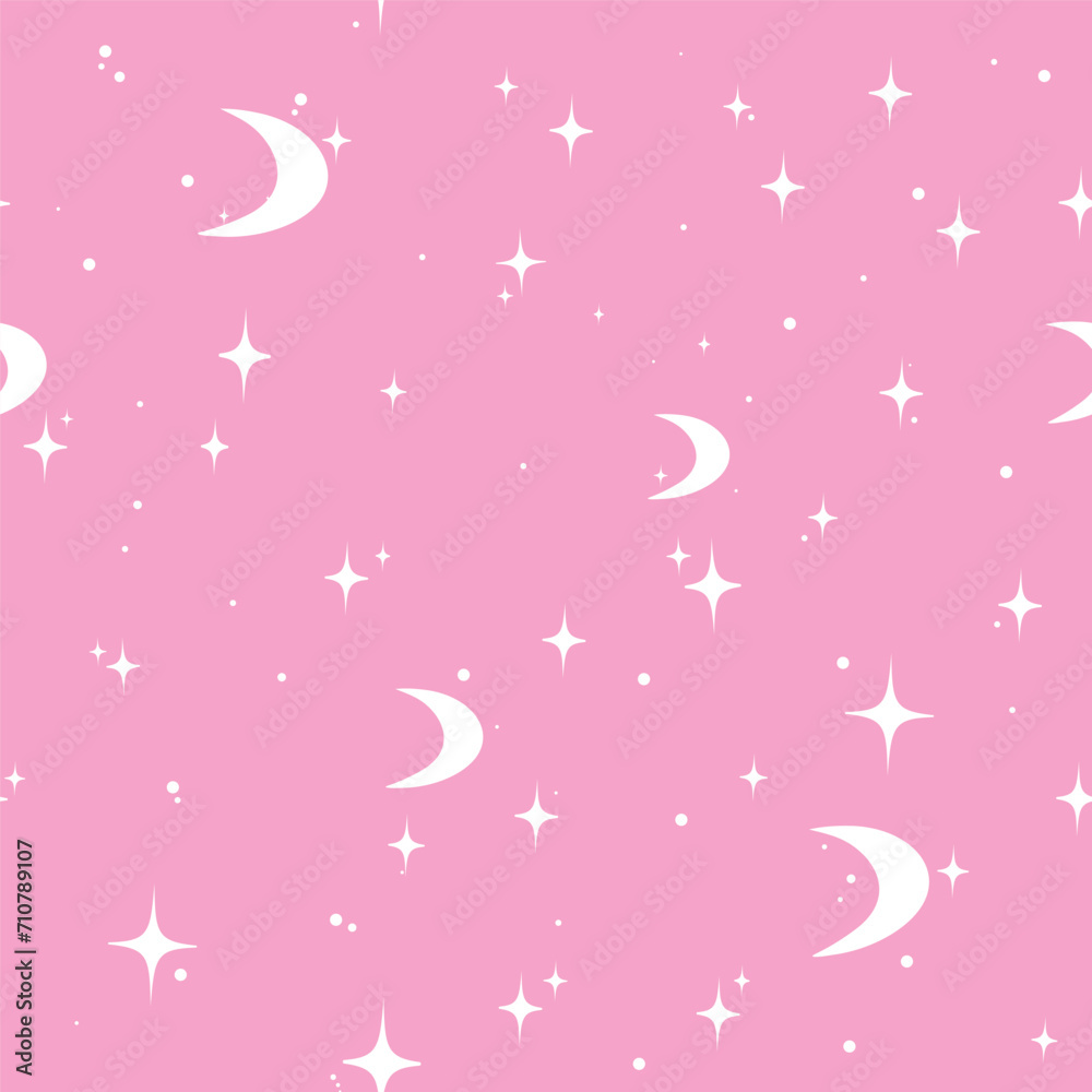 trendy pattern with a star, moon. Pink textured seamless vector stripes. Fabric for wrapping wallpaper. A sample of textiles. Abstract geometric background. girl pink simple design