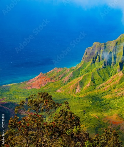 The Kalalau Overlook on the Na Pali shores of the island of Kauai, Hawaii photo