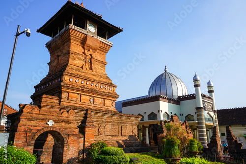 The name of the Menara Kudus Mosque. This mosque is a legacy of one of the Wali Songo, namely Sunan Kudus. Acculturation between Islam and Hinduism. Kudus, Central Java, Indonesia. photo