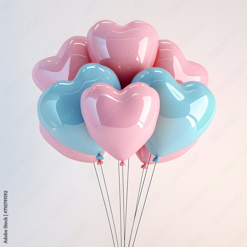 Shiny Blue and pink Helium air balloon in heart shape isolated on white background