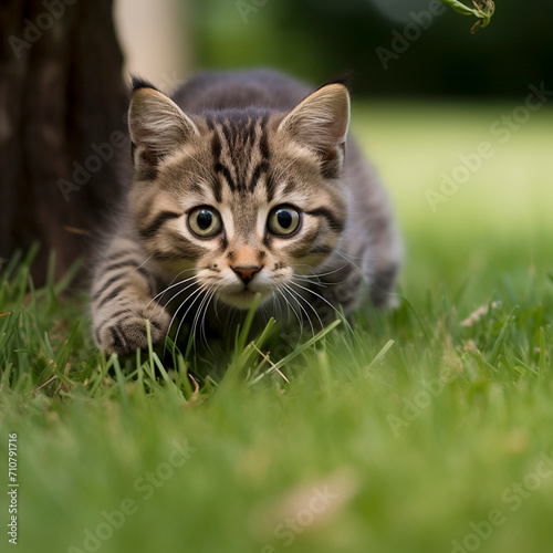 Kitten Stalking in Grass 