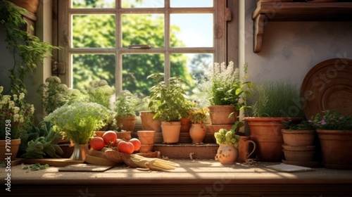  a window sill filled with potted plants next to a window sill with a potted plant on top of it.