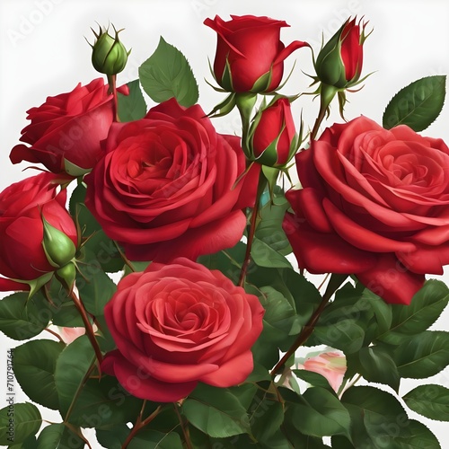 Happy Valentine's Day set red rose, beautiful flower on an isolated white background, watercolor vector illustration, botanical painting