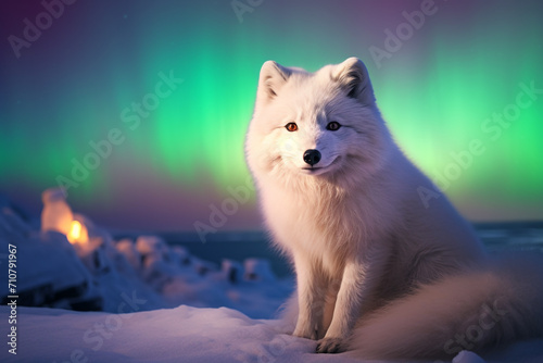 Close-Up of Arctic fox with aurora light © Alicia