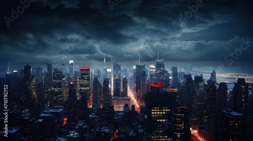 Wallpaper Mural  a view of a city at night from the top of a tall building with a red light in the middle of the city. Torontodigital.ca