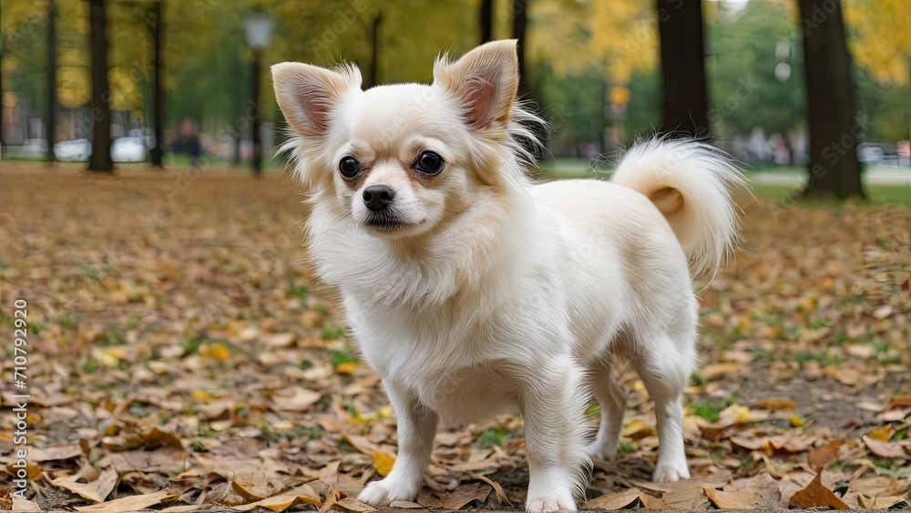 Obraz premium Cream long coat chihuahua dog in the park