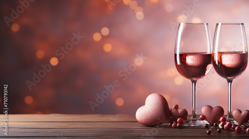 Valentines wine and rose,heart background