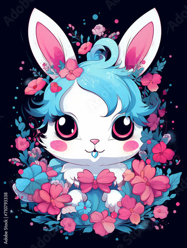 t-shirt design, (bunny) cute by paula de rosa | social media icons, in the style of psychedelic manga created with Generative Ai