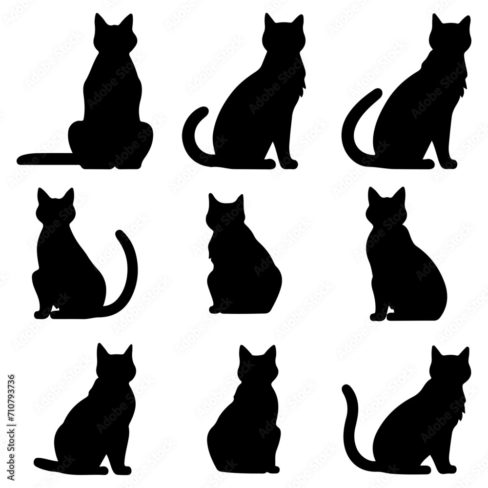 Vector set of cat silhouette. Leo cat hand drawing animals set and vector illustration