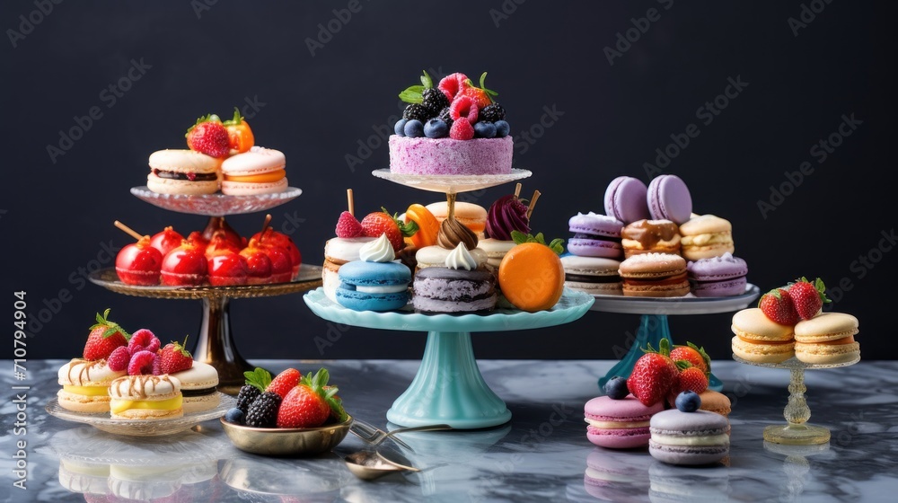  a table topped with lots of different types of cakes and cupcakes on top of cakes and muffins.