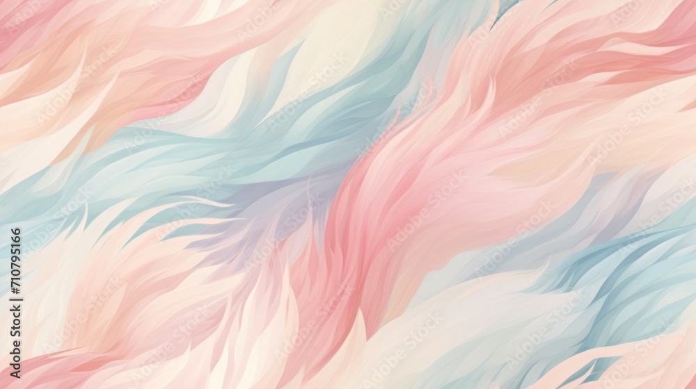  a pink, blue, and white background with a pattern of feathers in pastel shades of pink, blue, and white.
