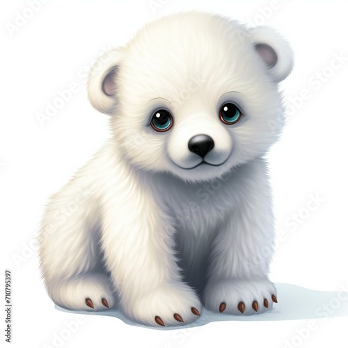 A cute white polar bear isolated on white background