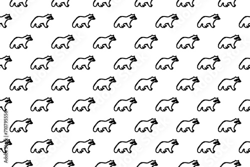 Seamless pattern completely filled with outlines of raccoon symbols. Elements are evenly spaced. Illustration on transparent background