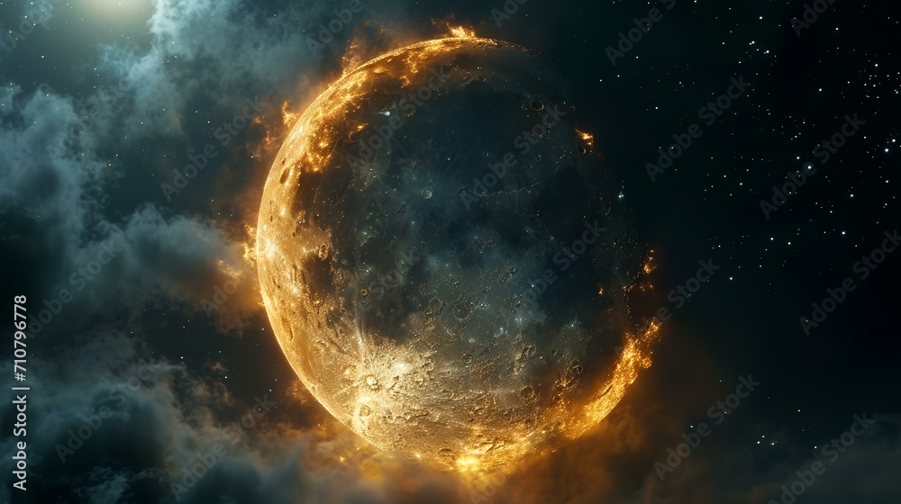 The full moon in the night sky. Elements of this image furnished by NASA