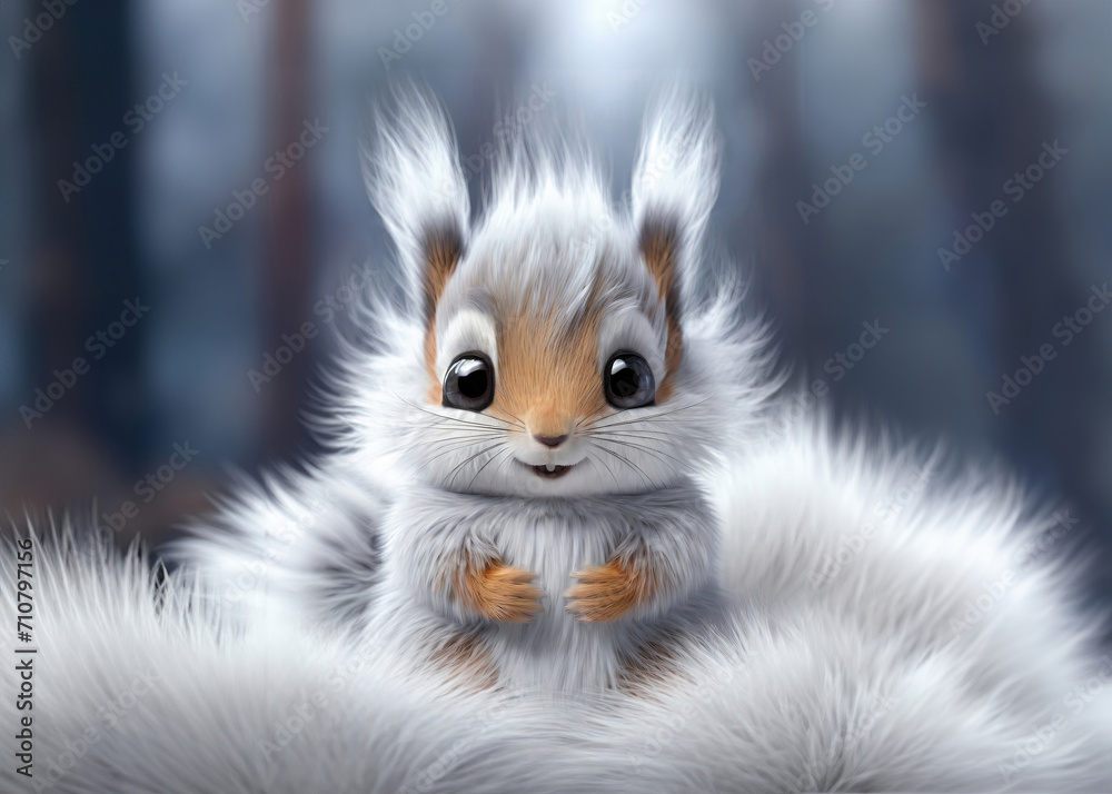 Fototapeta premium Adorable fluffy squirrel with big eyes in 3D illustration