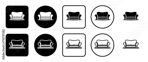 Icon set of sofa symbol. Filled, outline, black and white icons set, flat style.  Vector illustration on white background