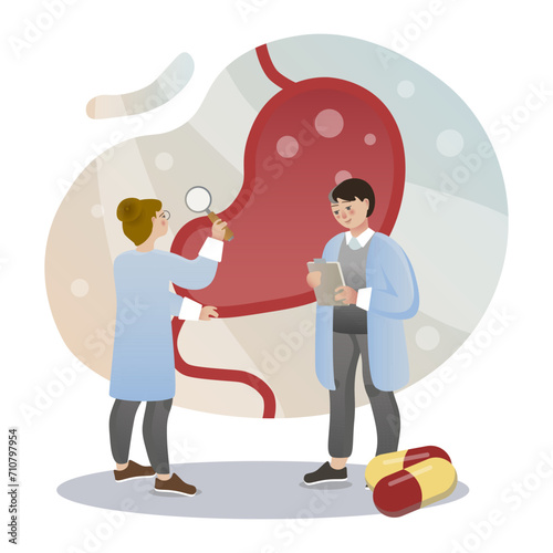 Ultrasound of Internal Organs illustration. Pills, doctor, woman, stomach. Editable vector graphic design.