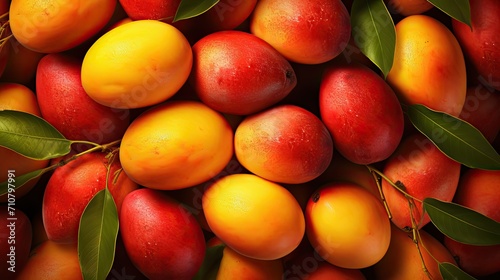 Fresh organic Indian mangoes overhead photo, Tropical Indiai Bangladesh subcontinent summer fruit photo