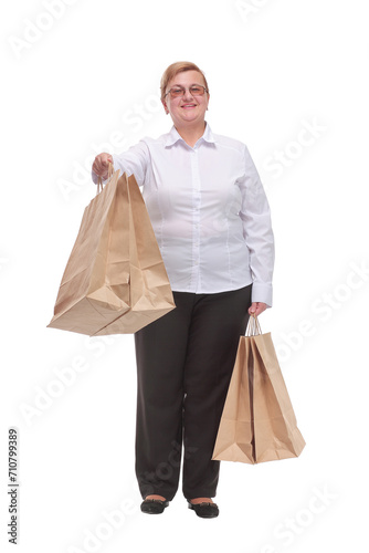 Portrait of happy smiling woman with shopping bags
