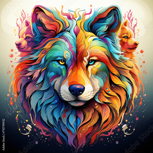 colorful watercolored animal head with dark or bright background