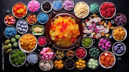  a bowl filled with lots of different types of candies next to other bowls of different types of candies.