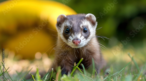 ferret on the grass, a playful ferret exploring its surroundings with curiosity and energy © @ArtUmbre
