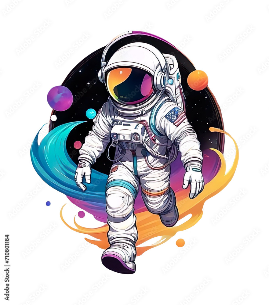 astronaut with galaxy color background for print ready t-shirt image