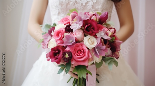 Bridal wedding bouquet. Stunning flowers roses wildflowers. Engagement between two lovoer people. Image with copy space.